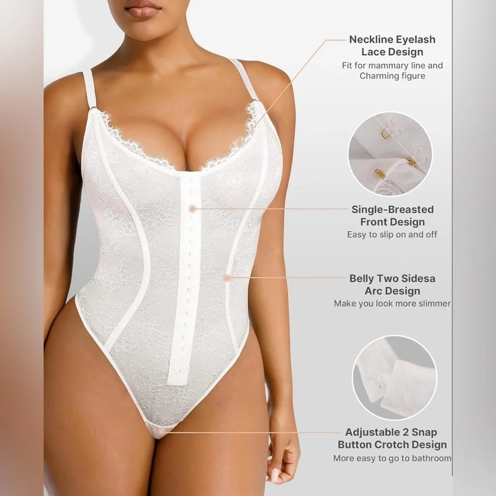 NWT SHAPELLX Lace Bodysuit Tummy Control Shapewear Backless Body Suits Thongs